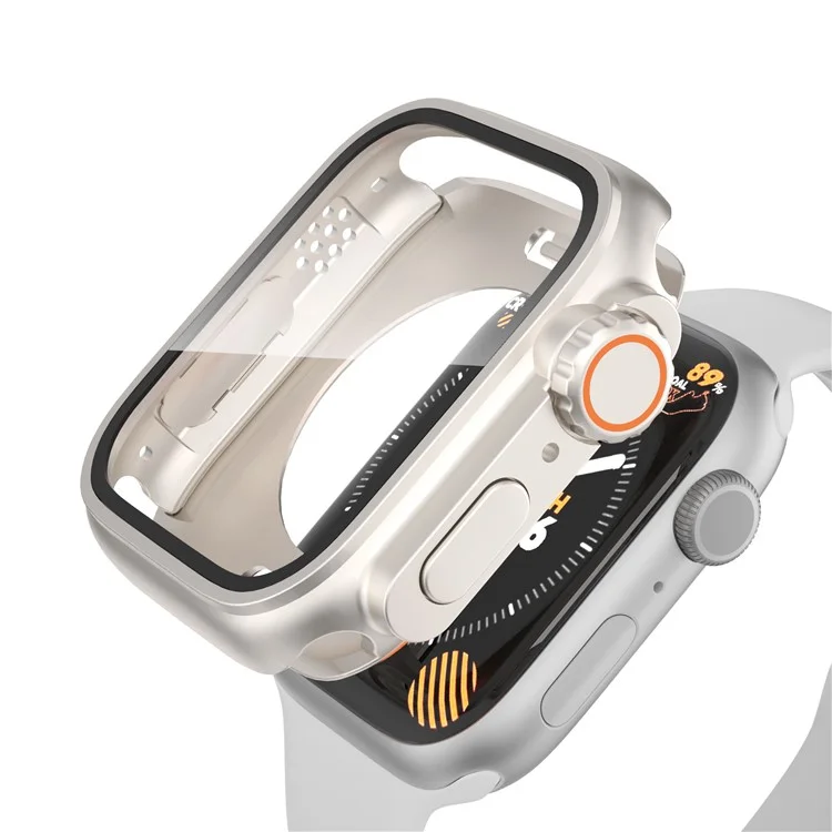 Hard PC Case for Apple Watch Series 6 5 4 SE (2022) SE 40mm , Waterproof Cover with Tempered Glass Screen Protector - Starlight Silver