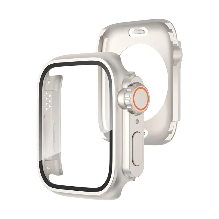 Hard PC Case for Apple Watch Series 6 5 4 SE (2022) SE 40mm , Waterproof Cover with Tempered Glass Screen Protector - Starlight Silver