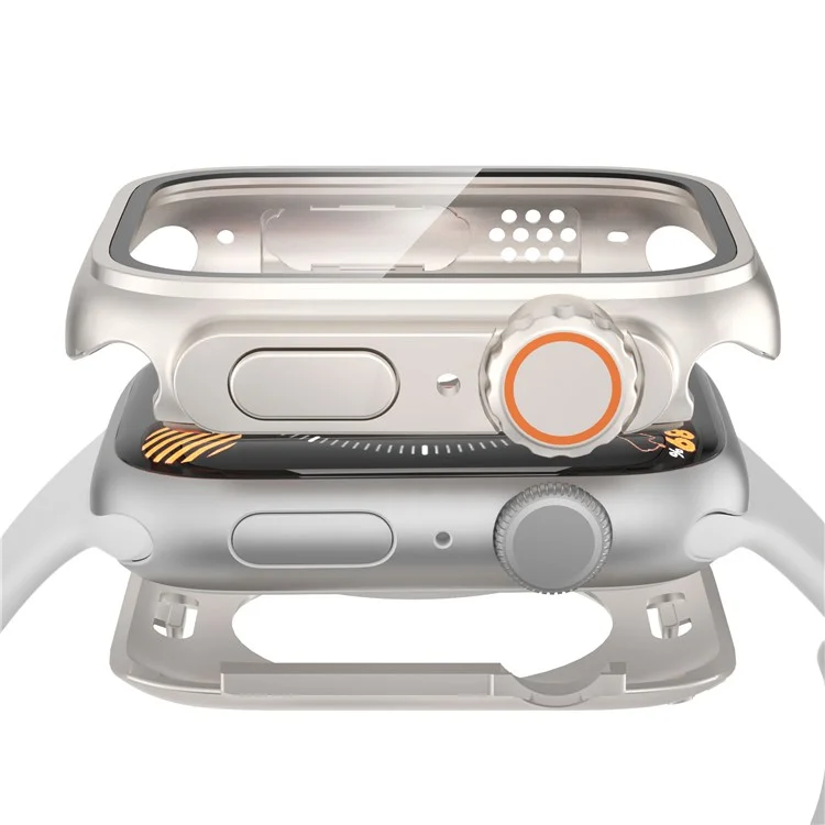 Hard PC Case for Apple Watch Series 6 5 4 SE (2022) SE 40mm , Waterproof Cover with Tempered Glass Screen Protector - Starlight Silver