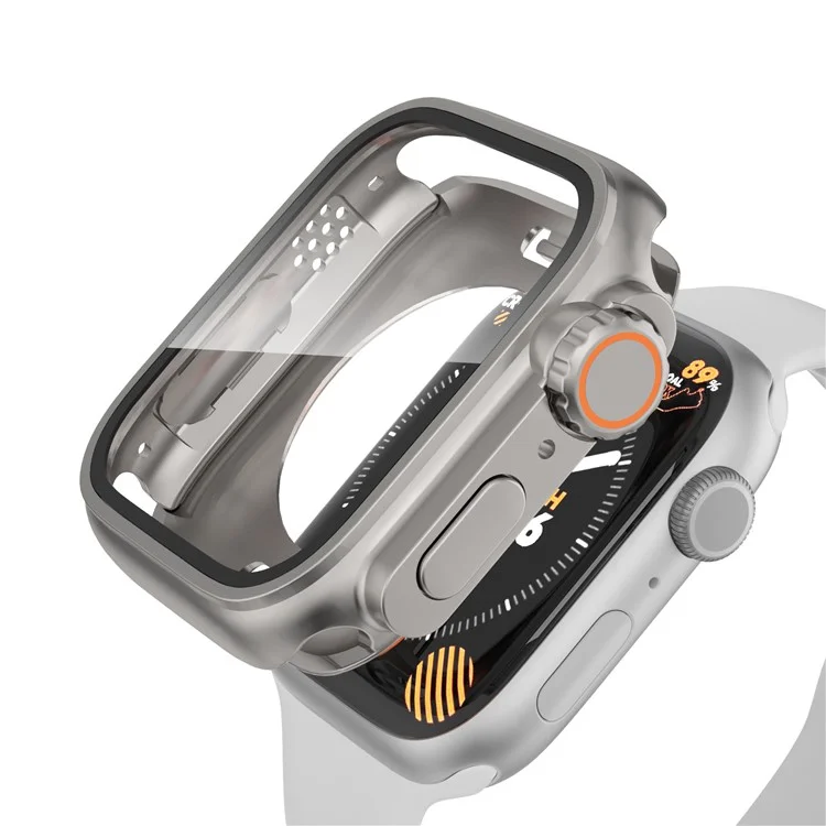 Waterproof Case for Apple Watch Series 6 5 4 SE (2022) SE 44mm , Hard PC Full Protective Cover with Tempered Glass Screen Protector - Titanium Gold
