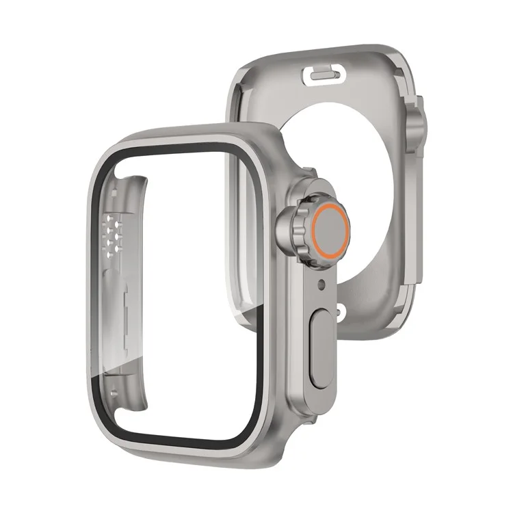 Waterproof Case for Apple Watch Series 6 5 4 SE (2022) SE 44mm , Hard PC Full Protective Cover with Tempered Glass Screen Protector - Titanium Gold
