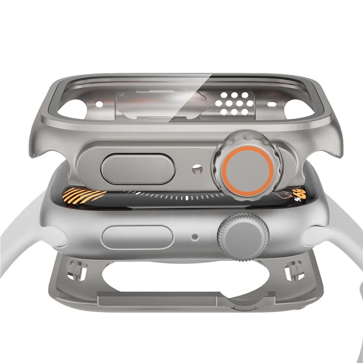 Waterproof Case for Apple Watch Series 6 5 4 SE (2022) SE 44mm , Hard PC Full Protective Cover with Tempered Glass Screen Protector - Titanium Gold