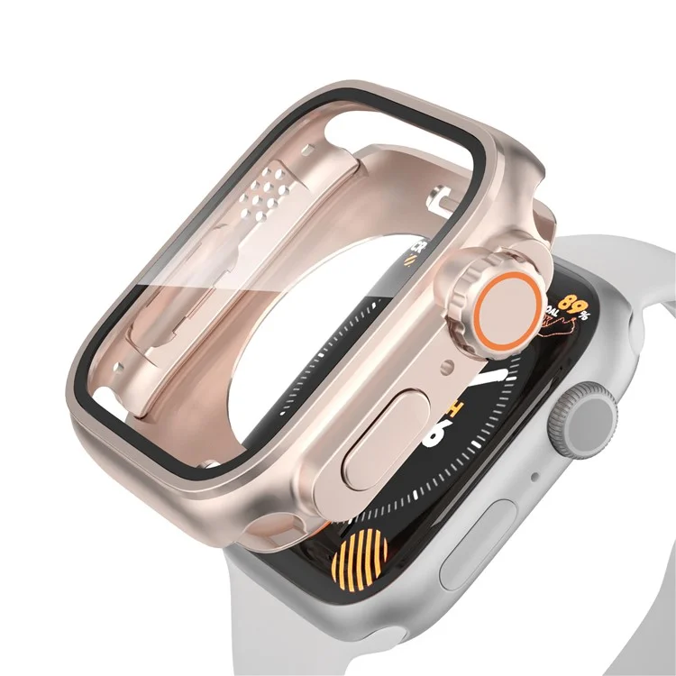 Waterproof Full Coverage Cover for Apple Watch Series 9 / 8 / 7 45mm , Hard PC Watch Case with Tempered Glass Screen Protector - Rose Gold