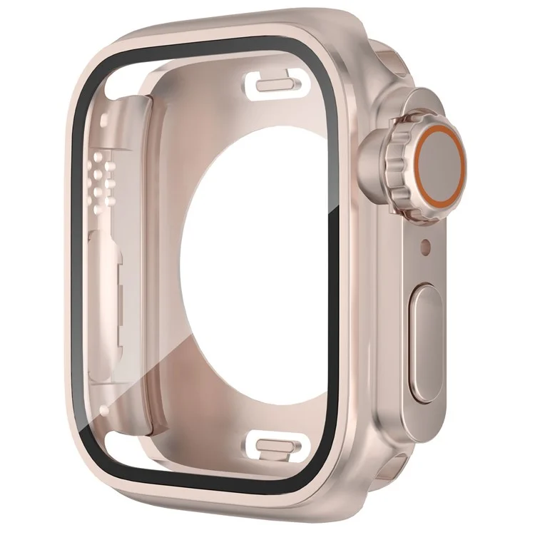 Waterproof Full Coverage Cover for Apple Watch Series 9 / 8 / 7 45mm , Hard PC Watch Case with Tempered Glass Screen Protector - Rose Gold