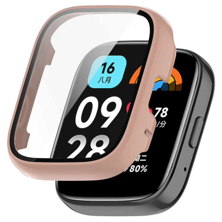 Per Xiaomi Redmi Watch 3 Lite / Watch 3 Active Custodia PC complessiva con pellicola in vetro temperato Ultra-Sottile Custodia di protezione per orologio - Cherry Pink