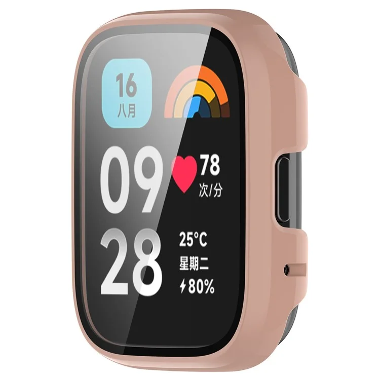 Per Xiaomi Redmi Watch 3 Lite / Watch 3 Active Custodia PC complessiva con pellicola in vetro temperato Ultra-Sottile Custodia di protezione per orologio - Cherry Pink