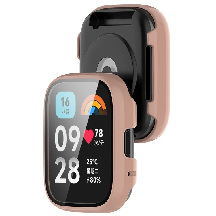Per Xiaomi Redmi Watch 3 Lite / Watch 3 Active Custodia PC complessiva con pellicola in vetro temperato Ultra-Sottile Custodia di protezione per orologio - Cherry Pink