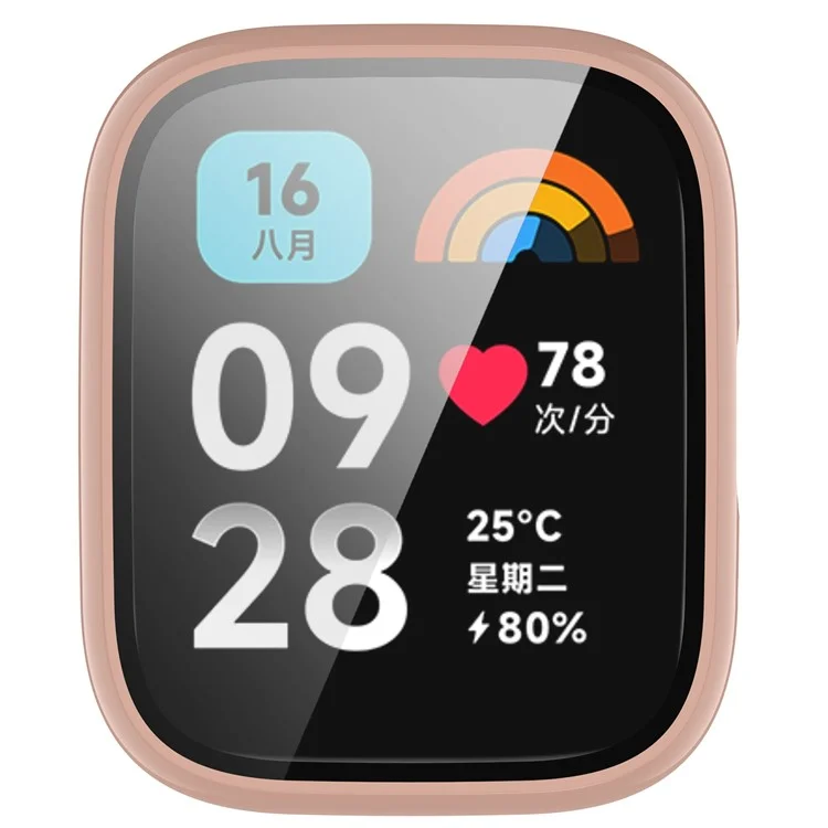 Per Xiaomi Redmi Watch 3 Lite / Watch 3 Active Custodia PC complessiva con pellicola in vetro temperato Ultra-Sottile Custodia di protezione per orologio - Cherry Pink