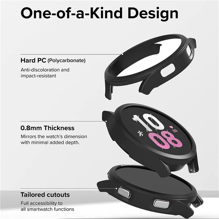 Para Samsung Galaxy Watch6 44mm Hard PC Frame Ultra-Thin Rubberized Watch Case Cover - Preto