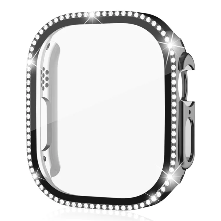 Para Apple Watch Ultra 2 49mm / Ultra 49mm Quadro PC + Película de Vidro Temperado para Tela de Relógio Protetor com Strass de Linha Única - Preto
