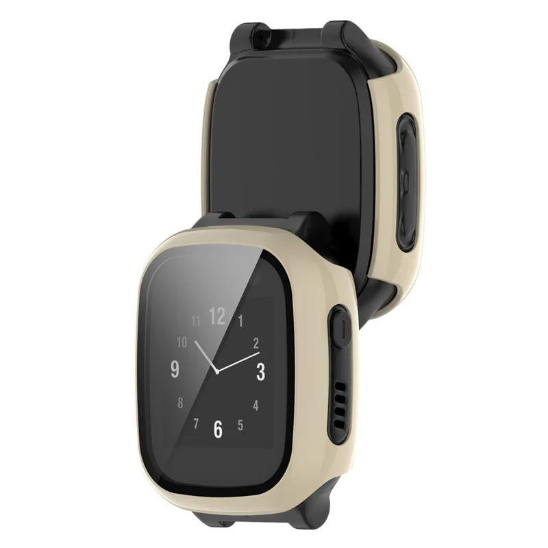 For Xplora X5 Play Hard PC Watch Case with Tempered Glass Film Overall Protective Cover - Ivory White