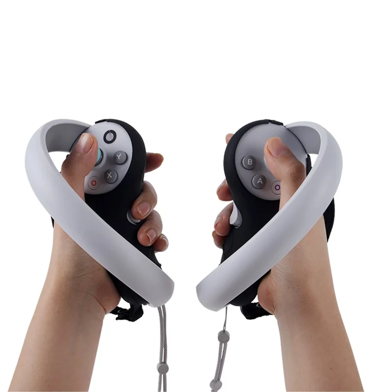 2Pcs Handle Grip Shell for Pico 4  /  Pico 4 Pro VR Controller Anti-slip Silicone Case with Lanyard - Black