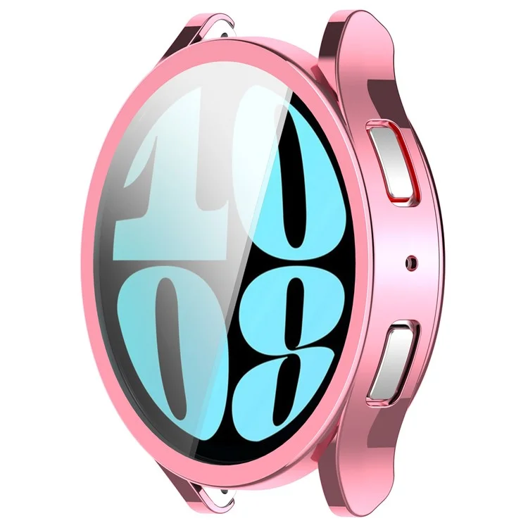 For Samsung Galaxy Watch6 44mm Full Coverage Electroplating Watch Protector TPU Watch Case - Pink