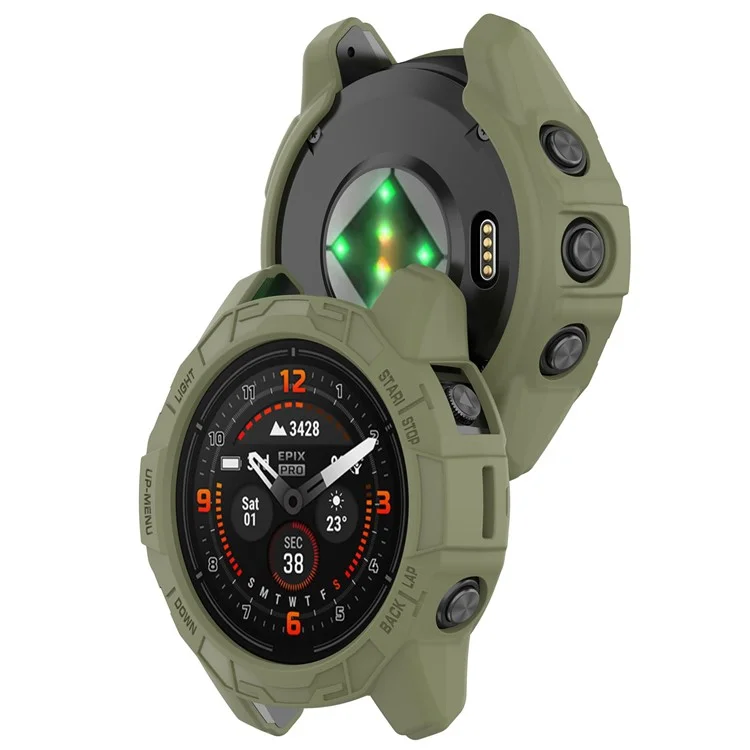 TPU Watch Case for Garmin epix Pro 51mm / (Gen 2) 51mm / Fenix 7X Pro / 7X , Half Wrapped Hollow Cover - Jungle Green