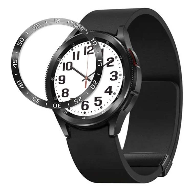 Para Samsung Galaxy Watch6 Classic 43mm Bisel Anillo Acero Inoxidable Reloj de pulsera Bezel Insert Loop Reemplazo (Tipo A) - Negro / Caracteres Blancos