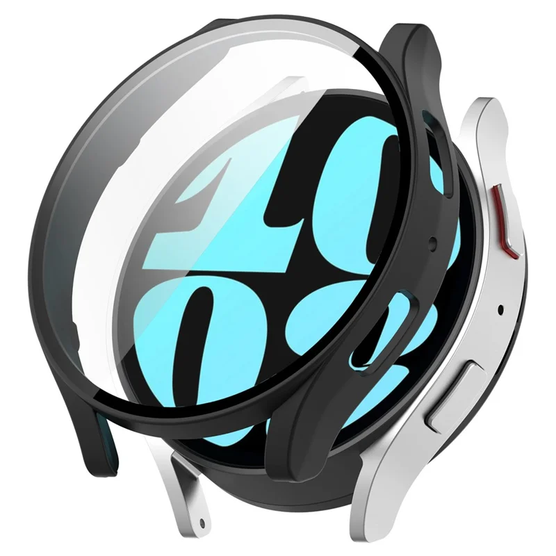 For Samsung Galaxy Watch6 44mm PC Watch Case Protective Frame with Built-in Tempered Glass Film - Black