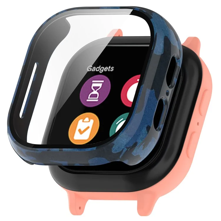 Per Verizon GizmoWatch 2 Watch Case PC Anti-scratch Frame con Built-in Tempered Glass Film - Camouflage Blue
