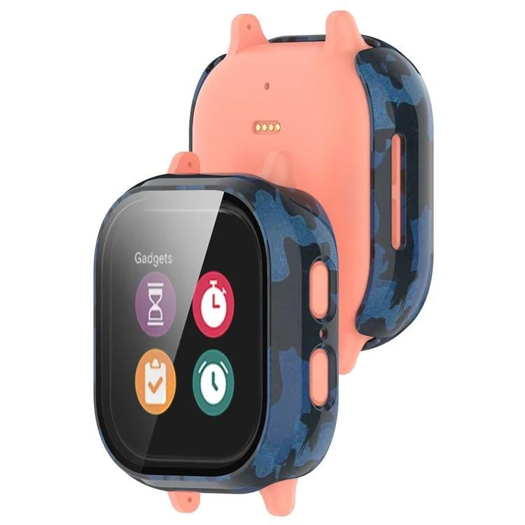Per Verizon GizmoWatch 2 Watch Case PC Anti-scratch Frame con Built-in Tempered Glass Film - Camouflage Blue