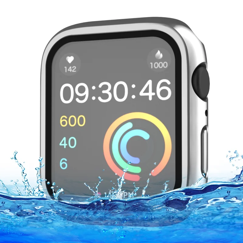 IP68 Waterproof Watch Case for Apple Watch Series 9 / 8 / 7 41mm , Tempered Glass Screen Protector PC Watch Cover - Silver