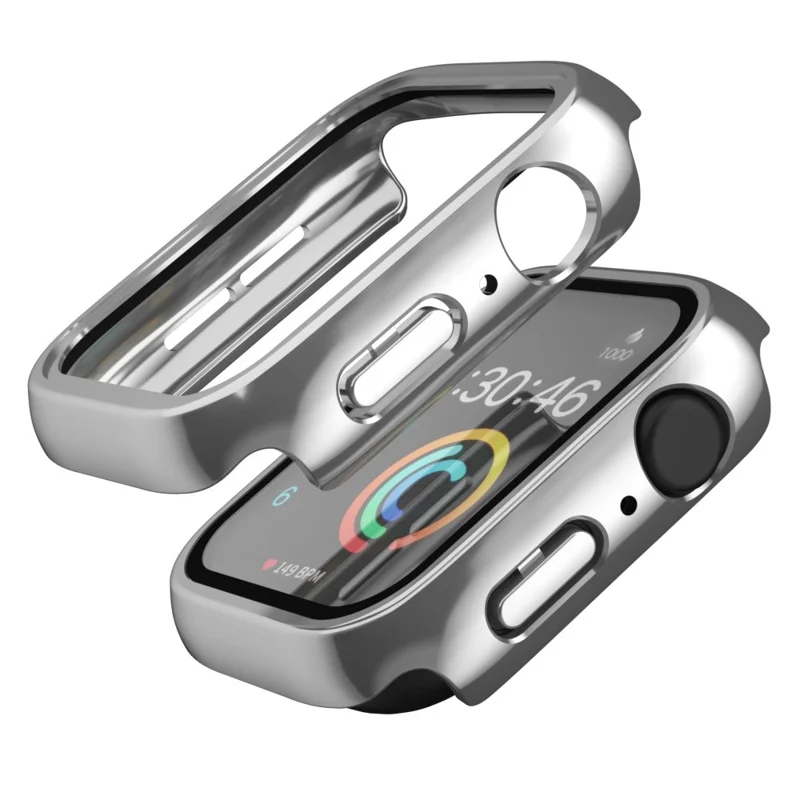 IP68 Waterproof Watch Case for Apple Watch Series 9 / 8 / 7 41mm , Tempered Glass Screen Protector PC Watch Cover - Silver