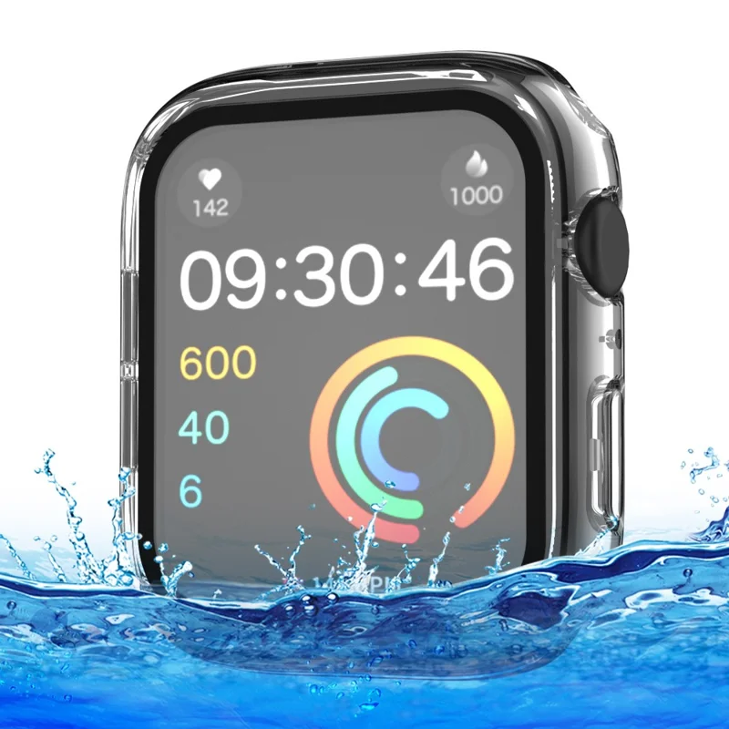 IP68 Waterproof Watch Case for Apple Watch Series 9 / 8 / 7 41mm , Tempered Glass Screen Protector PC Watch Cover - Transparent