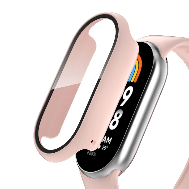 For Xiaomi Smart Band 8 Watch Cover Hard PC Overall Protective Case with Tempered Glass Screen Protector - Pink