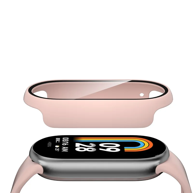 For Xiaomi Smart Band 8 Watch Cover Hard PC Overall Protective Case with Tempered Glass Screen Protector - Pink