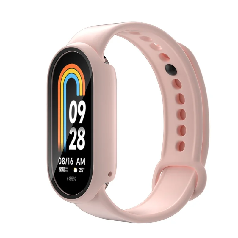 For Xiaomi Smart Band 8 Watch Cover Hard PC Overall Protective Case with Tempered Glass Screen Protector - Pink
