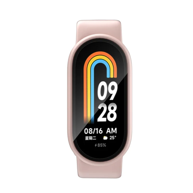 For Xiaomi Smart Band 8 Watch Cover Hard PC Overall Protective Case with Tempered Glass Screen Protector - Pink