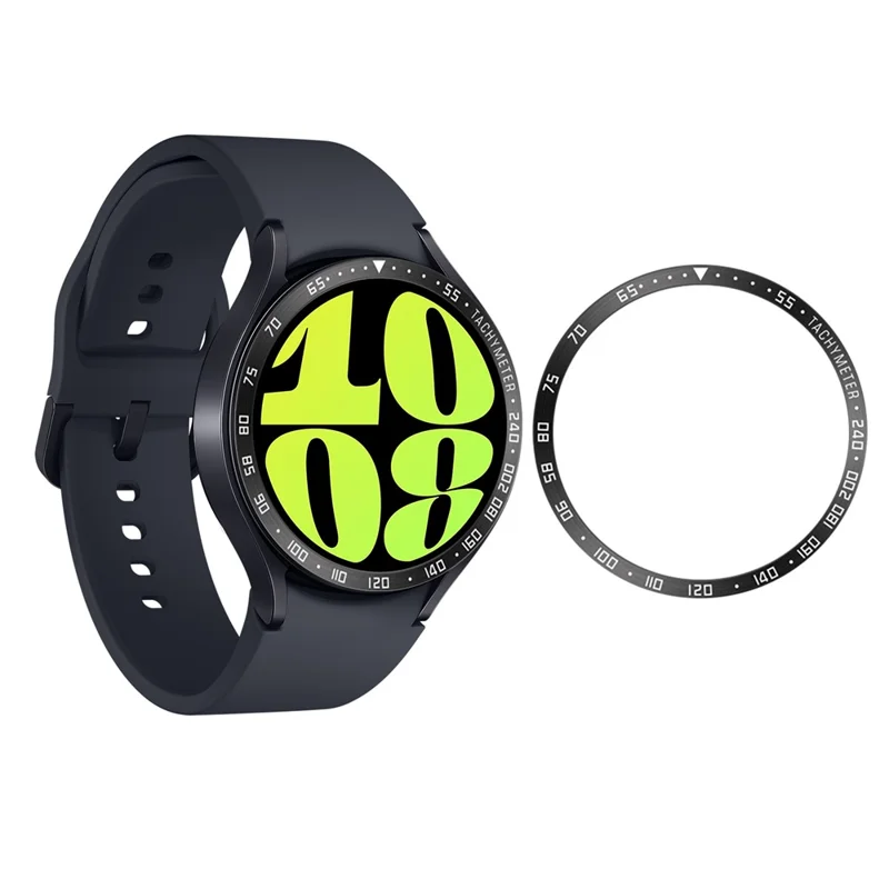 Bague Bezel pour Samsung Galaxy Watch6 44mm, Couvercle Protecteur Adhésif en Acier Inoxydable Anti-Rayures (Type E) - Noir / Caractères Blancs