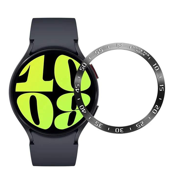 Bezel Cover for Samsung Galaxy Watch6 44mm , Stainless Steel Adhesive Bezel Ring (Type A) - Black / White Characters