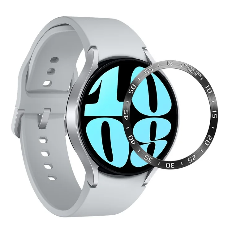 Bezel Cover for Samsung Galaxy Watch6 44mm , Stainless Steel Adhesive Bezel Ring (Type A) - Black / White Characters