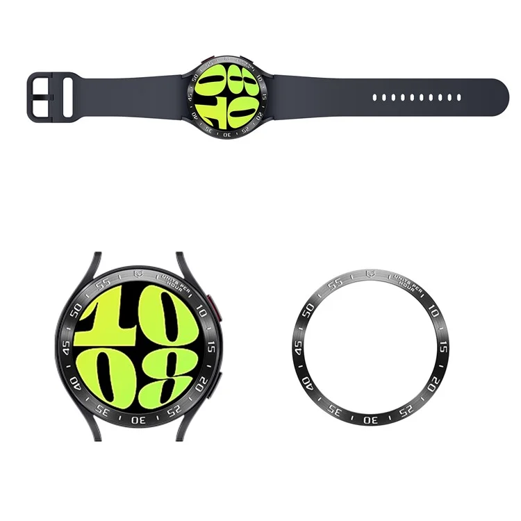 Bezel Cover for Samsung Galaxy Watch6 44mm , Stainless Steel Adhesive Bezel Ring (Type A) - Black / White Characters