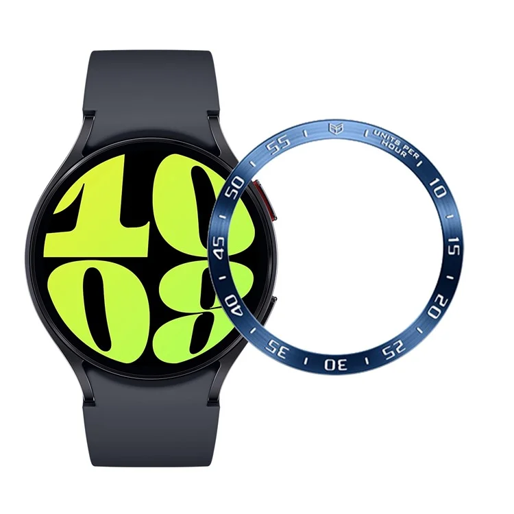 Bisel Cover para Samsung Galaxy Watch6 44 mm, anillo bisel de acero inoxidable adhesivo (Tipo A) - Azul / Caracteres plateados