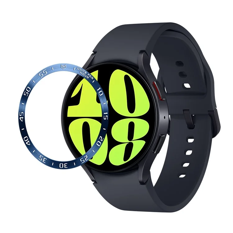 Bisel Cover para Samsung Galaxy Watch6 44 mm, anillo bisel de acero inoxidable adhesivo (Tipo A) - Azul / Caracteres plateados