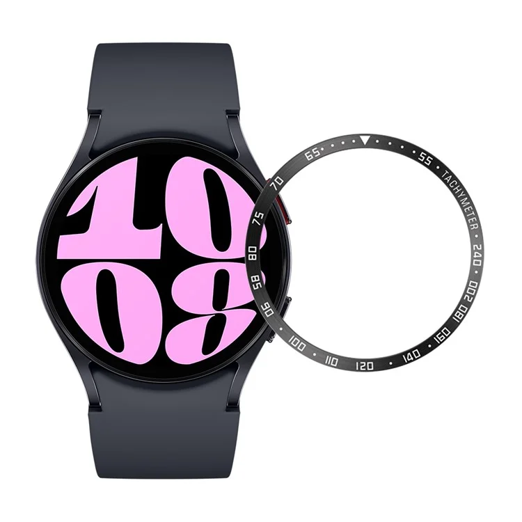 Type E Bezel Styling pour Samsung Galaxy Watch6 40mm, Cadre de protection en acier inoxydable adhésif - Caractères noirs / blancs