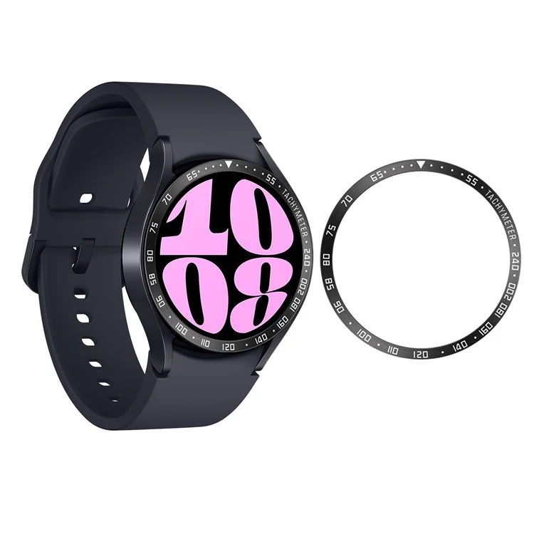 Type E Bezel Styling pour Samsung Galaxy Watch6 40mm, Cadre de protection en acier inoxydable adhésif - Caractères noirs / blancs
