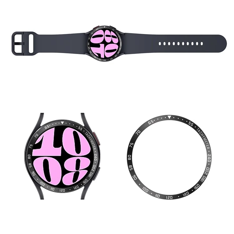 Type E Bezel Styling pour Samsung Galaxy Watch6 40mm, Cadre de protection en acier inoxydable adhésif - Caractères noirs / blancs