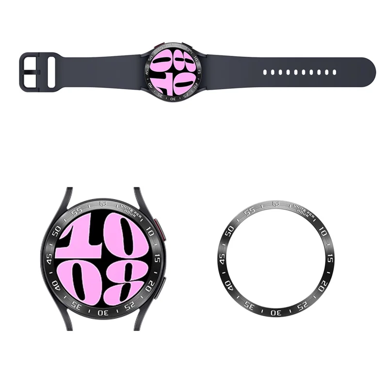 Type A Bezel Ring for Samsung Galaxy Watch6 40mm , Stainless Steel Bezel Case Protector Ring Dial Cover - Black / White Characters
