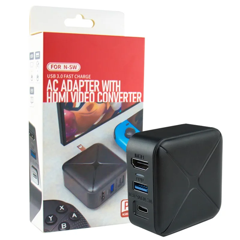 Adaptador de Alimentação e Conversor de Vídeo HD para Console de Jogo Nintendo Switch - Plug UK