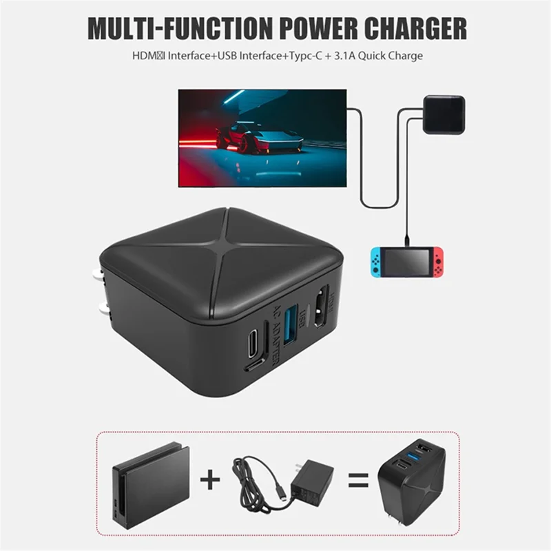 Adaptador de Alimentação e Conversor de Vídeo HD para Console de Jogo Nintendo Switch - Plug UK