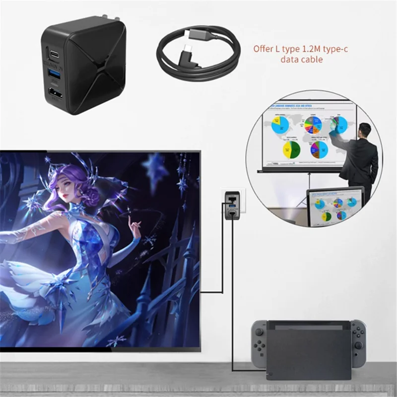 Adaptador de Alimentação e Conversor de Vídeo HD para Console de Jogo Nintendo Switch - Plug UK