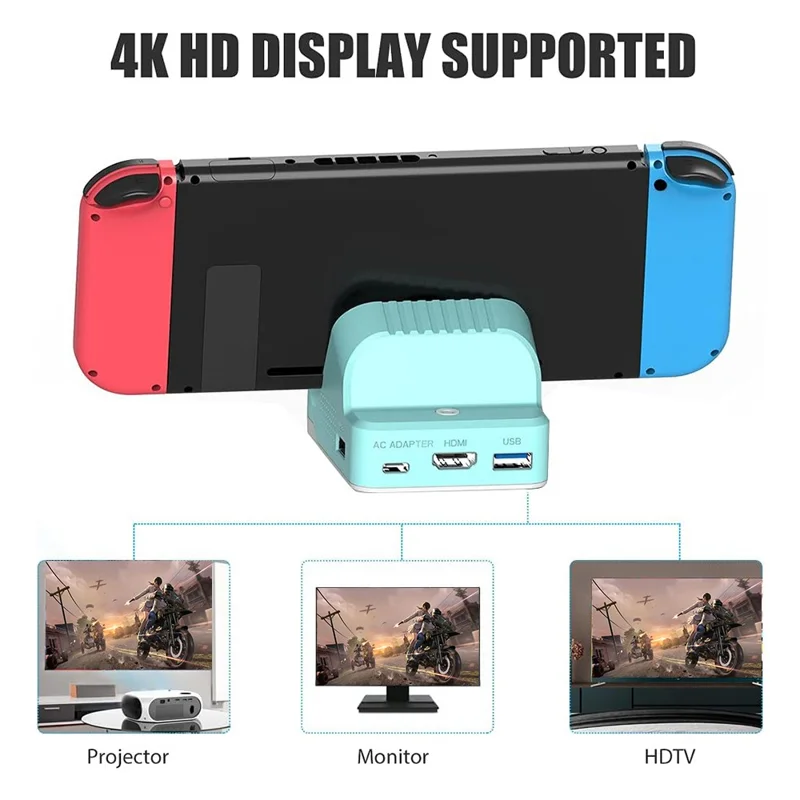 SW300 Docking Station for Nintendo Switch , Portable HD TV Dock Hub Adapter with Fan - Blue