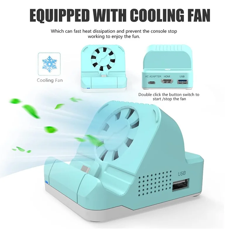 SW300 Docking Station for Nintendo Switch , Portable HD TV Dock Hub Adapter with Fan - Blue