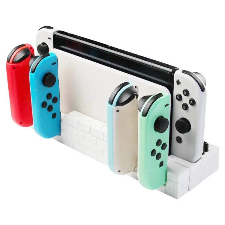 Chargeur de station d'accueil pour manette Nintendo Switch Charge rapide Dock Station pour 4 Joy-cons avec rangement pour cartes de jeu - Blanc