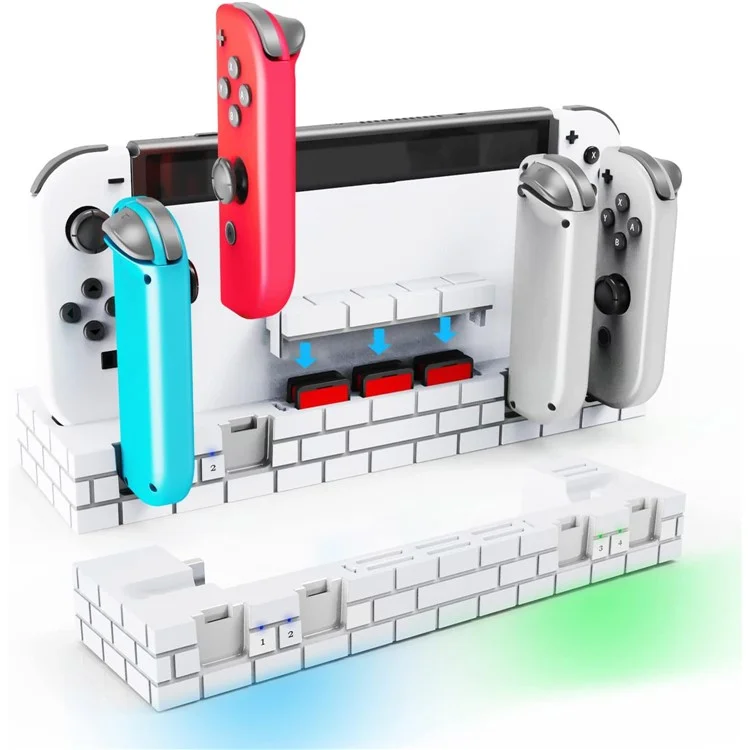 Chargeur de station d'accueil pour manette Nintendo Switch Charge rapide Dock Station pour 4 Joy-cons avec rangement pour cartes de jeu - Blanc