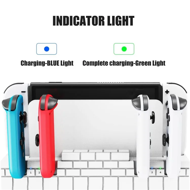 Chargeur de station d'accueil pour manette Nintendo Switch Charge rapide Dock Station pour 4 Joy-cons avec rangement pour cartes de jeu - Blanc