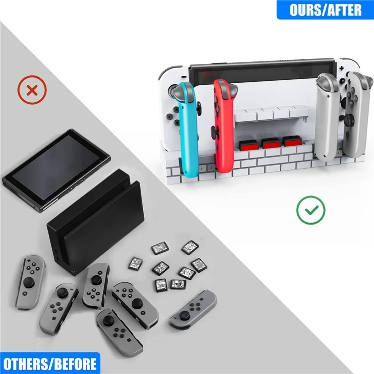 Chargeur de station d'accueil pour manette Nintendo Switch Charge rapide Dock Station pour 4 Joy-cons avec rangement pour cartes de jeu - Blanc