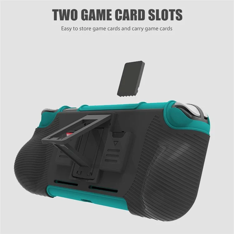 SM052 2 en 1 Funda Protectora para Nintendo Switch Lite Anti-Deslizante ABS+TPU Cubierta Soporte con Ranuras para Tarjetas de Juego - Azul / Negro