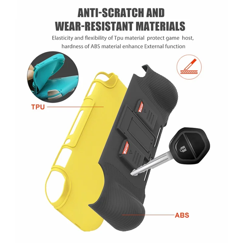 SM052 2 in 1 Protective Case for Nintendo Switch Lite Anti-Slip ABS+TPU Stand Cover with Game Card Slots - Yellow  /  Black